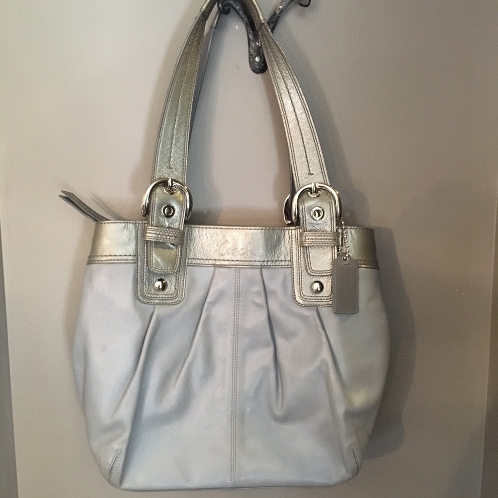 Coach grey hobo with patent leather grey strap